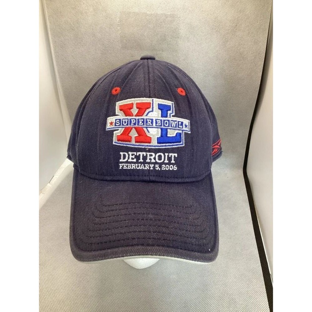 Vintage Reebok NFL Super Bowl XL 2006 Detroit Strapback Cap Navy Blue Football
